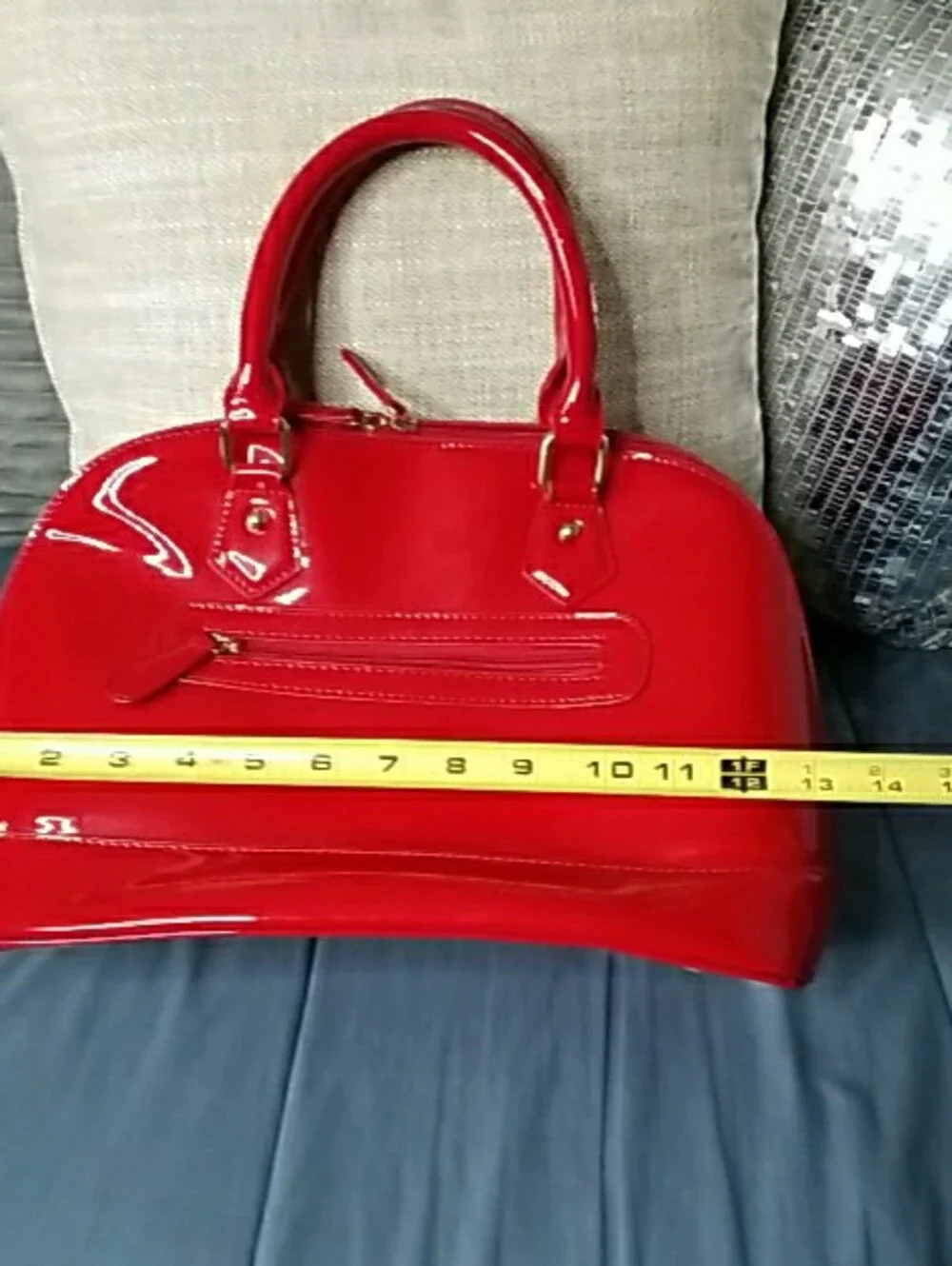 Glossy Red Dome Satchel Handbag
